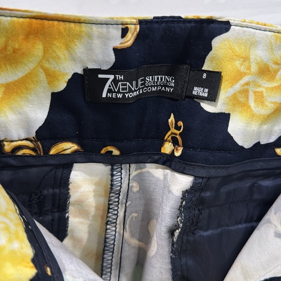 🔵 7TH AVENUE NY & CO FLORAL NAVY & YELLOW CAPRIS SIZE 8 - Picture 5 of 7